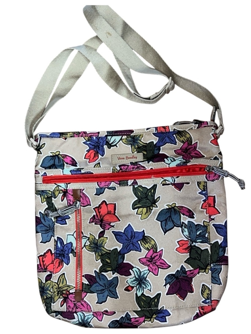 Vera Bradley Cream Crossbody Bag with Multicolor Floral Print Falling Flowers